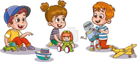 Illustration for Vector illustration of cute children in the kindergarten playing with toys - Royalty Free Image