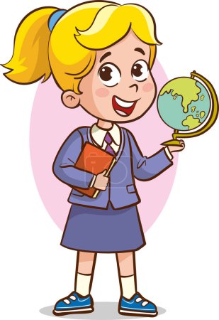 Ilustración de Maestra linda niña sosteniendo un globo. Ilustración vectorial. - Imagen libre de derechos