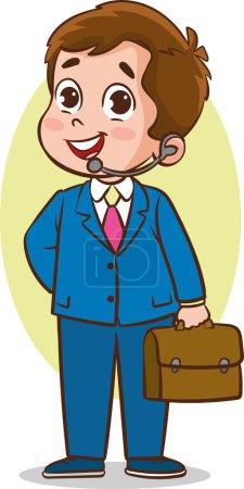 Illustration for Vector illustration of a bussiness Boy Wearing a Telephone Headset and a Briefcase - Royalty Free Image