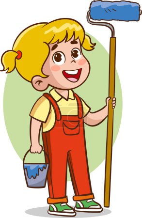 Illustration for Vector illustration of Cute Little kid Holding a Paint Roller - Royalty Free Image