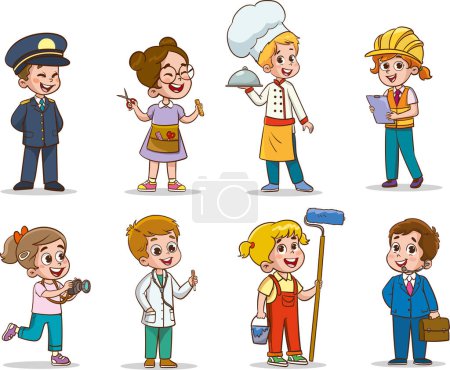 Foto de Dibujos animados niños felices en diferentes profesiones. Ilustración vectorial. - Imagen libre de derechos