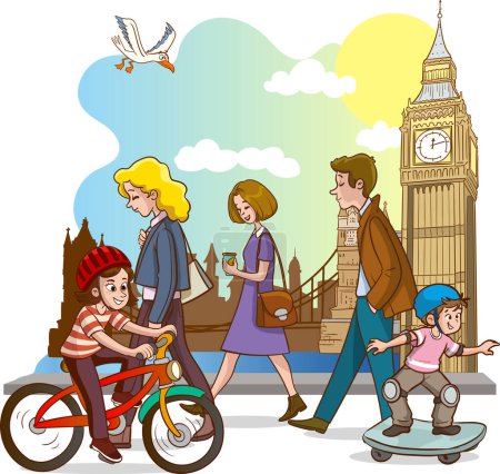 Ilustración de Ilustración vectorial de los ingleses caminando por la calle - Imagen libre de derechos