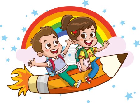 Illustration for Vector illustration of Education Concept With Funny School Child - Royalty Free Image