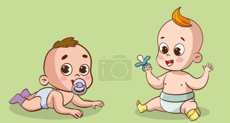 Ilustración de Bebé de dibujos animados con diferentes poses. Ilustración del clip vectorial. - Imagen libre de derechos
