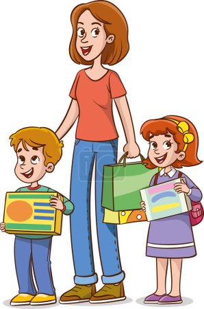 Téléchargez les illustrations : Illustration vectorielle du shopping mère-enfant - en licence libre de droit