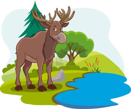 Illustration for Vector illustration of forest and deer - Royalty Free Image