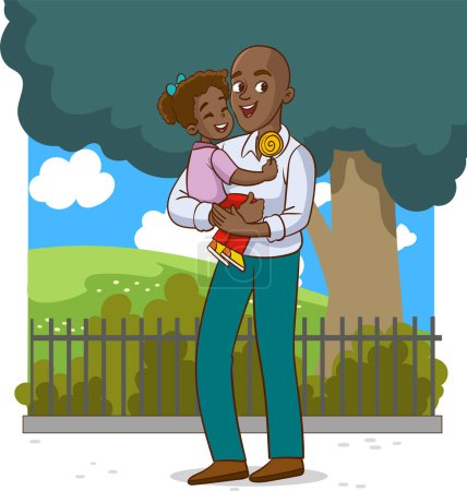 Illustration for Illustration of a Father and Daughter Hugging in the Park Together - Royalty Free Image