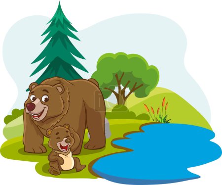 Téléchargez les illustrations : Illustration vectorielle de la mère ours et du bébé ours - en licence libre de droit