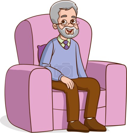 Téléchargez les illustrations : Illustration d'un grand-père assis dans un fauteuil vecteur - en licence libre de droit