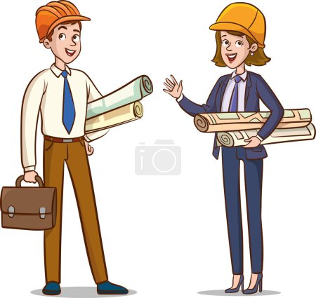 Illustration for Engineers cartoon set with civil engineering construction workers architect and surveyor isolated vector illustration - Royalty Free Image