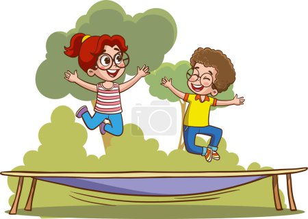 Ilustración de Ilustración vectorial de los niños saltando en el trampolín - Imagen libre de derechos