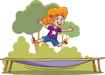 Téléchargez les illustrations : Illustration vectorielle d'enfants sautant sur le trampoline - en licence libre de droit