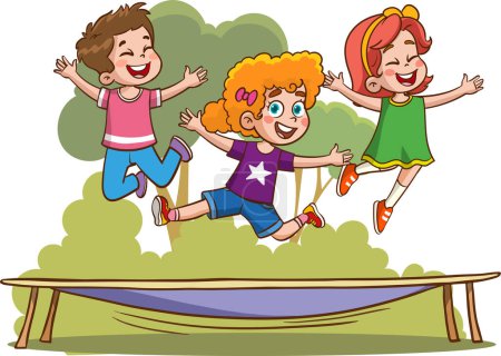 Téléchargez les illustrations : Illustration vectorielle d'enfants sautant sur le trampoline - en licence libre de droit