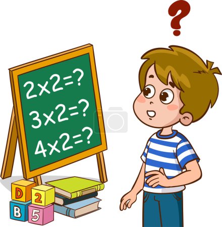 Illustration for Vector Illustration of a Kid Boy Standing Beside a Chalkboard with Question Mark - Royalty Free Image