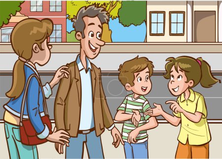 Téléchargez les illustrations : Illustration vectorielle des parents et des enfants parlant - en licence libre de droit