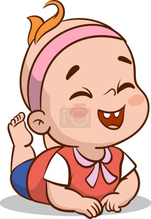 Illustration for Vector Illustration of a Cute Baby Lying Down and Smiling - Royalty Free Image