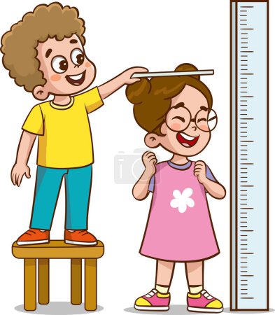 Téléchargez les illustrations : Illustration vectorielle des enfants mesurer la hauteur pour le progrès de croissance - en licence libre de droit