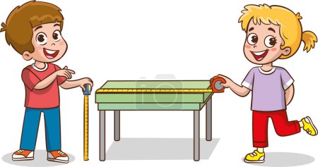 Illustration for Vector illustration of children holding measuring tape and measuring length - Royalty Free Image
