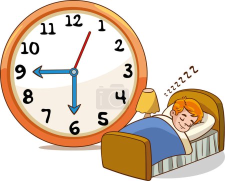 Illustration for Sleeping child.Daily routine with simple clocks.Vector set with kid. Funny cartoon character. Vector illustration - Royalty Free Image