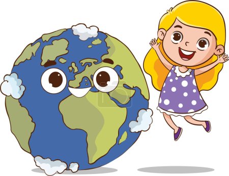 Illustration for Vector illustration of happy kids jumping around the earth. - Royalty Free Image