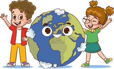 Illustration for Vector illustration of happy kids jumping around the earth. - Royalty Free Image
