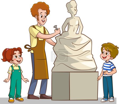 Illustration for Sculptor Man and kids vector Illustration - Royalty Free Image