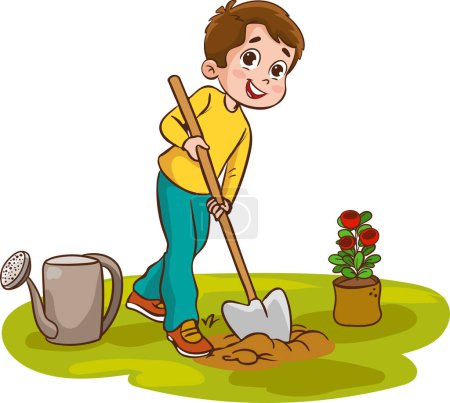 Illustration for Vector illustration of kids planting trees in the garden - Royalty Free Image