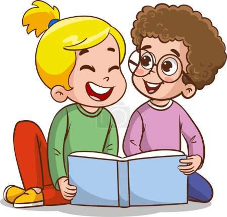Téléchargez les illustrations : Illustration vectorielle d'un enfant lisant un livre - en licence libre de droit