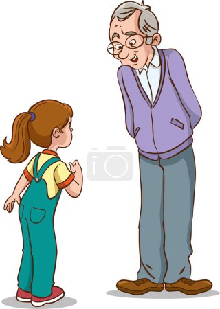 Illustration for Grandfather and grandchild standing together and talking vector illustration. - Royalty Free Image