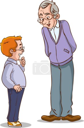 Illustration for Grandfather and grandchild standing together and talking vector illustration. - Royalty Free Image