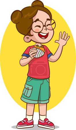 vector illustration of child eating hamburger