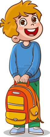 Illustration for Vector illustration of a schoolboy trying to lift his backpack - Royalty Free Image