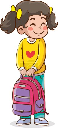 Téléchargez les illustrations : Illustration vectorielle d'un écolier essayant de soulever son sac à dos - en licence libre de droit