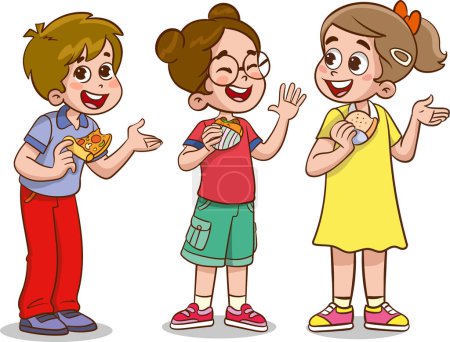 Téléchargez les illustrations : Illustration vectorielle d'enfants mangeant des sandwichs. - en licence libre de droit