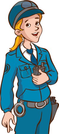 Téléchargez les illustrations : Illustration vectorielle de la pose debout d'une policière - en licence libre de droit
