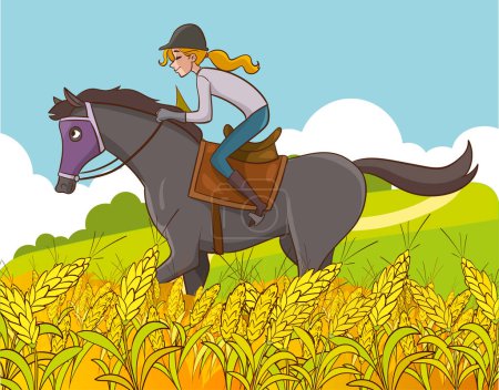 Illustration for Vector Illustration of equestrian sport training horseback ride.person riding horses - Royalty Free Image