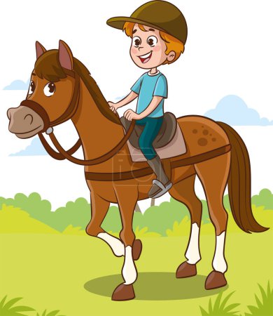 kids riding horses Vector Illustration of equestrian sport training horseback ride