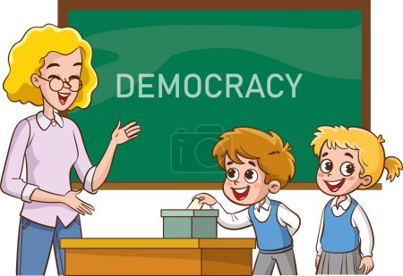 Ilustración de Los estudiantes que votan en clase adquieren conciencia de que democracy.children vota en las urnas ilustración de vectores. - Imagen libre de derechos
