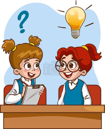 Ilustración de Niños pensando idea vector ilustración niños haciendo preguntas a su amigo vector ilustración - Imagen libre de derechos