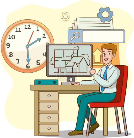 Ilustración de Trabajo y tiempo concepto vector illustration.Time management.Office plazo. - Imagen libre de derechos