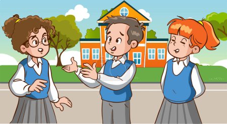Illustration for Students talking to each other at school cartoon vector - Royalty Free Image