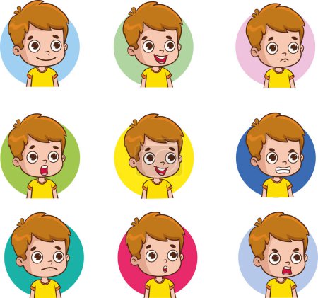 Téléchargez les illustrations : Enfants visages montrant différentes émotions vecteur Illustration - en licence libre de droit