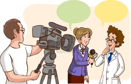 Illustration for Journalist and cameraman interviewing people - Royalty Free Image