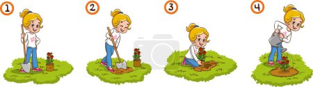 Téléchargez les illustrations : Illustration vectorielle d'enfants plantant des arbres dans le jardin - en licence libre de droit