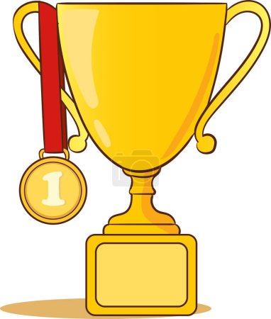 Téléchargez les illustrations : Illustration vectorielle de la médaille et du trophée Illustration d'un trophée d'or avec un ruban rouge et une médaille - en licence libre de droit