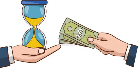 Illustration for Vector illustration of money and time concept.time management illustration.Time is money concept with hourglass and money bag. Vector illustration - Royalty Free Image