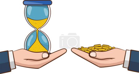 Ilustración de Ilustración vectorial de dinero y tiempo concept.time gestión illustration.Time es el concepto de dinero con reloj de arena y bolsa de dinero. Ilustración vectorial - Imagen libre de derechos