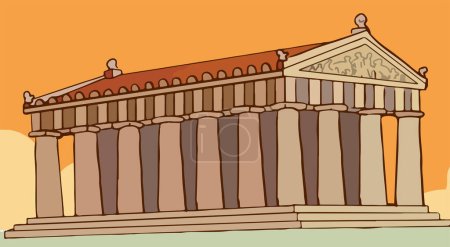 Illustration for Greek and Roman temple building, ancient architecture with columns and pediments. Vector cartoon illustration of ancient palace with columns - Royalty Free Image