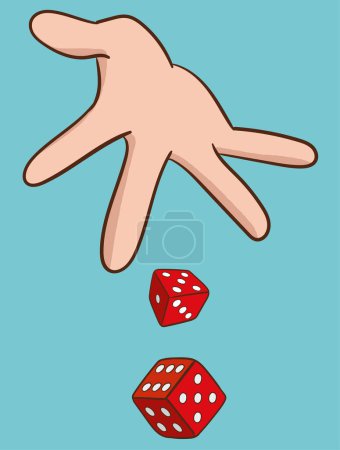 Illustration for Cartoon vector of gambling and business risk concept, Businessman hand throwing dice, take a chance. - Royalty Free Image