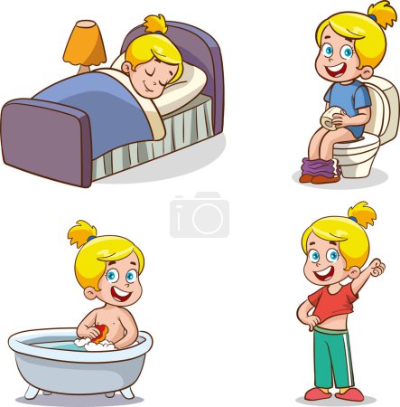 Illustration for Vector illustration of cute children daily rutine - Royalty Free Image